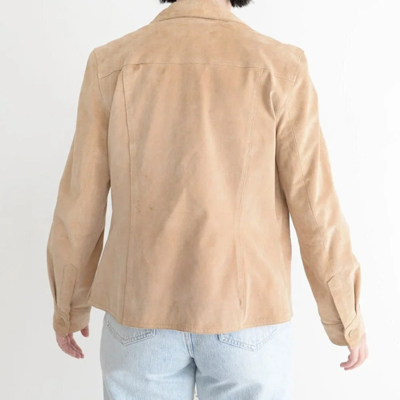 Vintage Cherokee Tan 100% Leather Suede Button Up Jacket Size Small - Picture 3 of 16